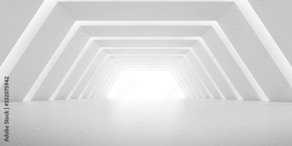 Leinwandbilder abstract of white concrete tunnel with the light cast shadow on the wall ,geometric structure,perspe
