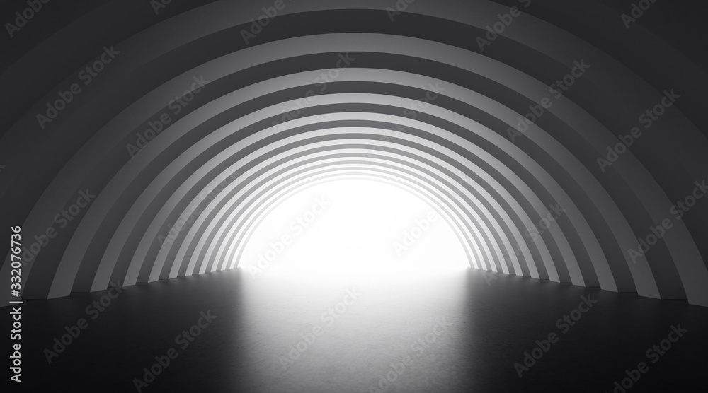 Aufkleber Abstract arch shape of long tunnel, Futuristic architectural space, Geometric pattern,3D rendering.