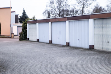 old private garages for storage or cars in rows in Germany
