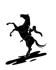 silhouette of a rider girl and a horse.