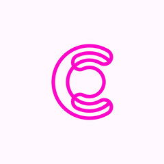 Abstract vector linear logo, internet icon, network connection, circle and letter c line monogram, continuous thin stroke