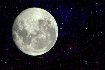 Full moon with galaxy and stars with copy space on the right side. Some elements of this image provided by NASA