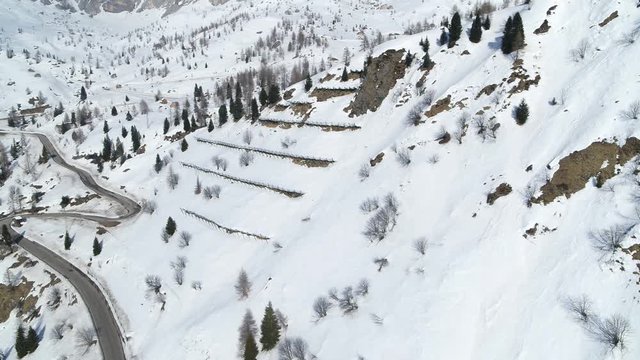 Avalanche defense system. Protection against avalanches in the alps. Snowy 4K