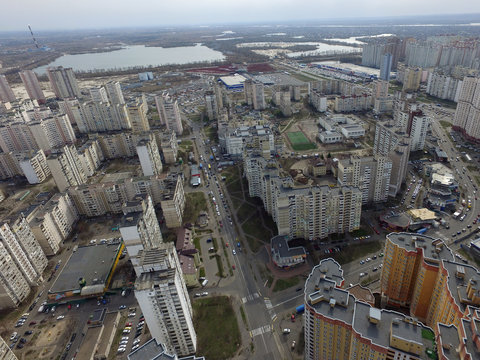 Panoramic view of Kiev at spring (drone image).  Ukraine
