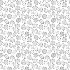 Doodle leaves seamless pattern, monochrome vector hand-drawn leaf wallpaper, nature botanic abstract background, EPS 8