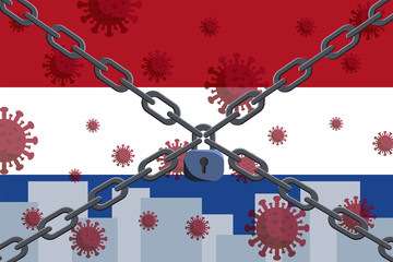 Netherlands flag with outbreak coronavirus. Concept of coronavirus quarantine. Coronavirus outbreak in Netherlands.