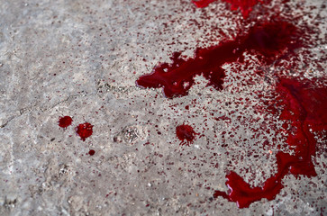 a pool of blood lies on the pavement