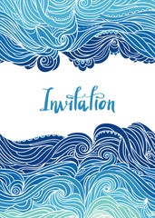 Elegant vertical waves border. Wavy striped pattern. Hand-drwn frame in doodle style. Template for card, invitation or poster. EPS 8.