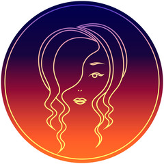 Colorful icon with minimal contour woman face