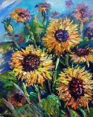 Fototapeta na wymiar Art painting Fine art Oil color sunflower thailand