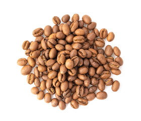 soft roasted coffee beans isolated on a white background