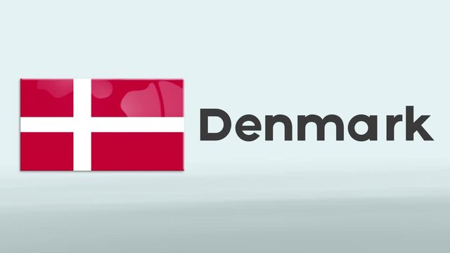 3d Presentation promo intro in white background with a colorful ribon of the flag and country of Denmark
