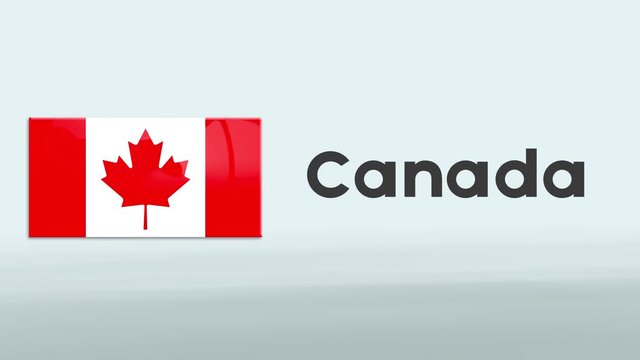 3d Presentation promo intro in white background with a colorful ribon of the flag and country of Canada