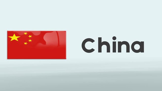 3d Presentation promo intro in white background with a colorful ribon of the flag and country of China
