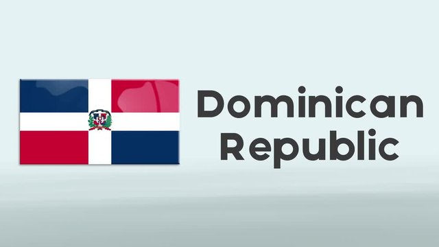 3d Presentation promo intro in white background with a colorful ribon of the flag and country of Dominican Republic