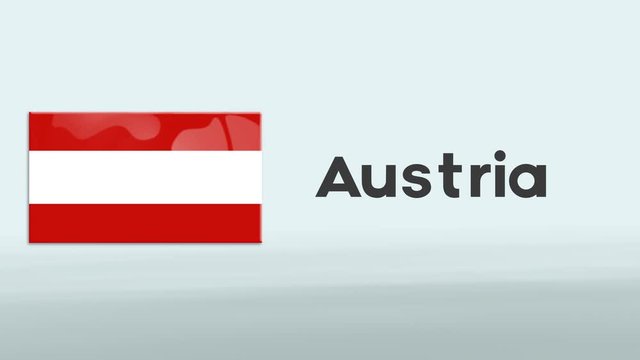 3d Presentation promo intro in white background with a colorful ribon of the flag and country of Austria
