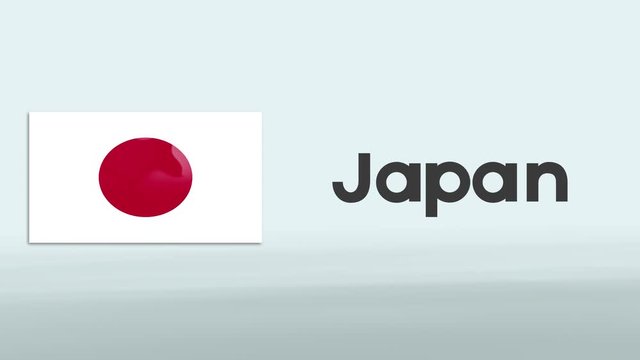 3d Presentation promo intro in white background with a colorful ribon of the flag and country of Japan
