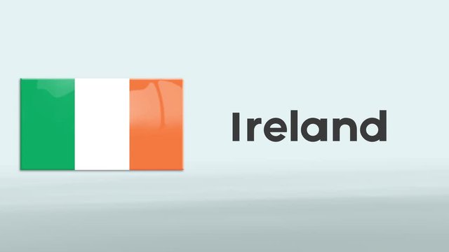 3d Presentation promo intro in white background with a colorful ribon of the flag and country of Ireland