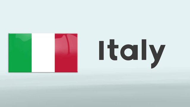 3d Presentation promo intro in white background with a colorful ribon of the flag and country of Italy