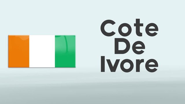 3d Presentation promo intro in white background with a colorful ribon of the flag and country of  Cote De Ivore