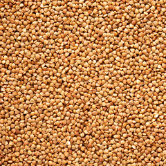 Uncooked Roasted Buckwheat, top view. Flat lay, overhead, from above.