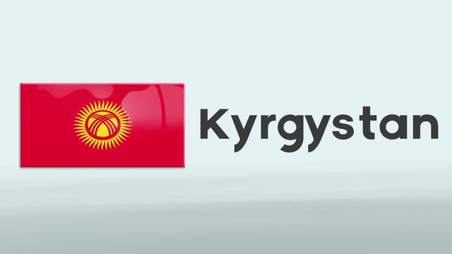 3d Presentation promo intro in white background with a colorful ribon of the flag and country of Kyrgystan