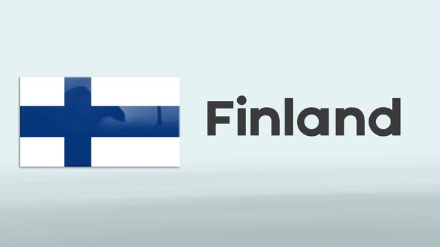 3d Presentation promo intro in white background with a colorful ribon of the flag and country of Finland