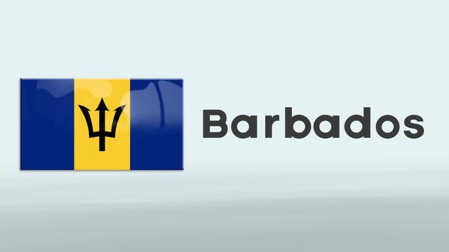 3d Presentation promo intro in white background with a colorful ribon of the flag and country of Barbados