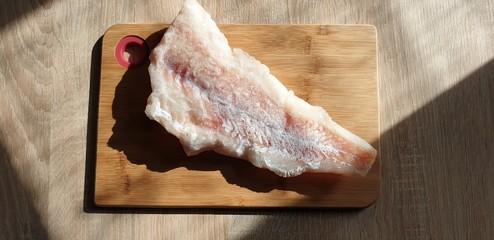 Cod fish fillet. Fresh cod fish. Diet fish cod.