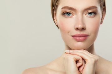 Healthy model with shiny clear skin, skincare concept