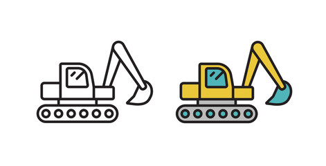 Excavator linear vector icon. Illustration design template