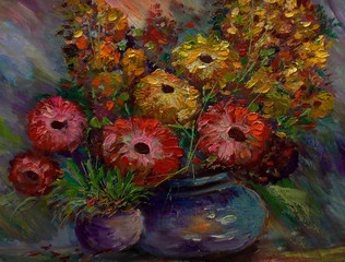 Art painting Fine art Oil color Flower in vase