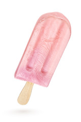 Pink ice cream popsicle isolated on white background