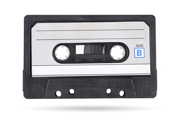 Old audio tape compact cassette isolated on white