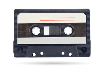 Old audio tape compact cassette isolated on white
