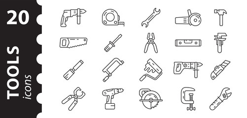 Tools icons in trendy flat style. Linear pictogram. Vector illustration