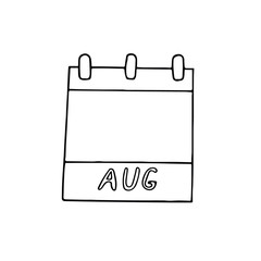 August month calendar page hand drawn in doodle style. simple scandinavian liner. planning, business, date, day. single element for design icon