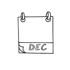 December month calendar page hand drawn in doodle style. simple scandinavian liner. planning, business, date, day. single element for design icon