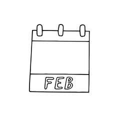 February month calendar page hand drawn in doodle style. simple scandinavian liner. planning, business, date, day. single element for design icon