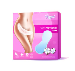 Female Sanitary Pads Packaging Design Isolated on White Background, Monthly Caring for Girls Health. Hygiene Care and Protection, Woman Critical Days. Menstrual Cycle. 3D Vector Realistic Illustration