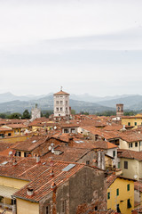 Elevated view over terracotta tiled rooftops