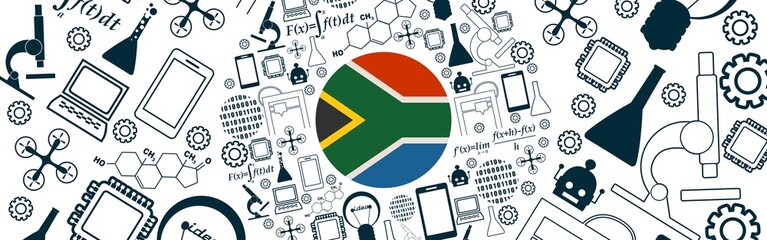 Fototapeta premium Innovation and technology concept. Circle frame with thin line icons. Flag of the South Africa