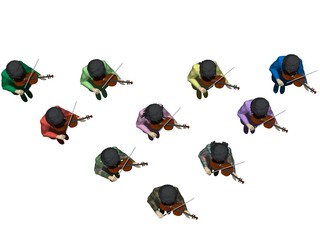 楽器を弾く女性・バイオリンを弾く大勢の女性たち