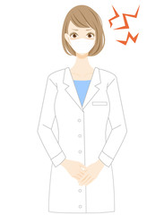 病院　診察する女医　怒る　イライラ　感染症対策　インフルエンザ　コロナ予防