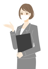 受付　案内をする女性　マスク　カルテ　ウィルス対策　カウンセリング　診察