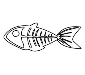 dead fish skeleton fishbone animal outline black line isolated on white background