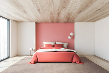 Panoramic white and pink master bedroom