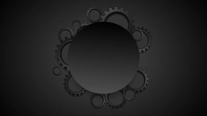 Abstract tech black gears and blank circle background