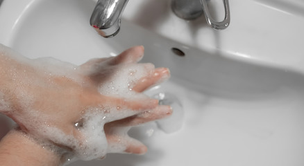 Fototapeta premium Detailed hand washing gestures to protect against coronavirus and disinfect