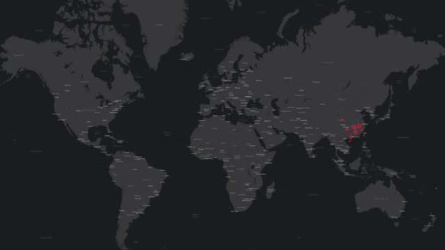 Animation of Map of Coronavirus spreading from Wuhan, COVID-19 Pandemic. Worlds Statistics of infected People, Coronavirus COVID-19. The map is made on the basis of real statistics. 4K